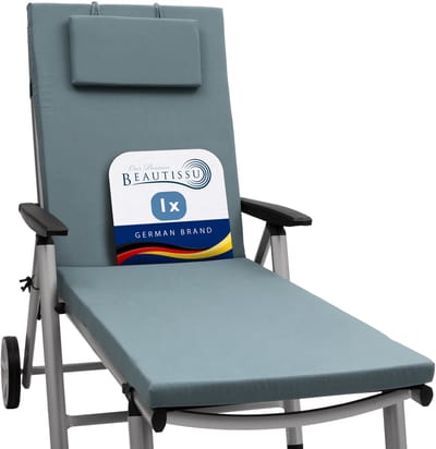Beautissu Loft RL Ligbed Kussen 200x60x5 cm Duifblauw – Ligstoelkussen UV-bestendig met Rits
