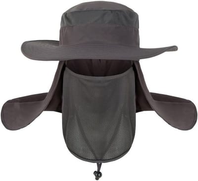 Unisex Boonie Hoed met 360 Graden Zonbescherming en Afneembare Nek- en Gezichtsbescherming voor Fietsen, Wandelen en Jagen (Donkergrijs)