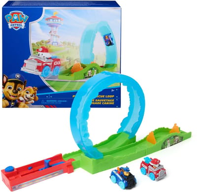 PAW Patrol - Pup Squad-reddingslooping - Baanspeelset met Pup Squad-speelgoedauto's van Chase en Marshall en voertuigwerper