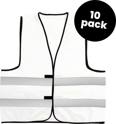 10-pack Veiligheidshesjes kinderen - Veiligheidsvesten kind - Wit - Maat S (8-12 jaar) - Hesjes veiligheid verkeer