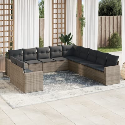 vidaXL - 11-delige - Loungeset - met - kussens - poly - rattan - grijs