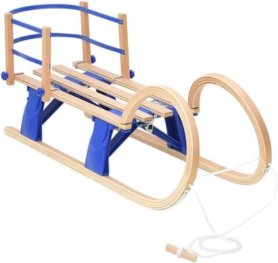Sneeuwslee met rugleuning - Rodelslee winterplezier - Snel naar beneden glijden - Houten constructie met metaal - 110 cm lang
