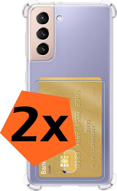 Hoes - 2 Stuks - Geschikt voor Samsung Galaxy S21 FE - Met Pashouder en Kaarthouder - Telefoon Hoesje Shockproof - Siliconen Case - Back Cover - Shock Proof - Pasjes Houder - Transparant