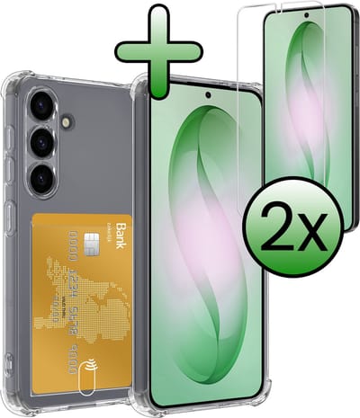 Hoesje Geschikt voor Samsung Galaxy S26 - Met 2x Screenprotector - Pashouder - Kaarthouder - Telefoon Hoes Shockproof - Siliconen Case - Back Cover - Shock Proof - Pasjes Houder - Transparant