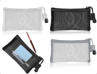 Drie-delige doorzichtige nylon etui, draagbare make-up tas met ritsvakken voor school, kantoor en accessoires zoals lippenstift en oordopjes
