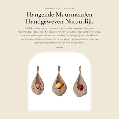 Dailygoods- Muurmand Handgeweven - 3 Stuks - Opbergmanden - Decoratie - Keukenopslag - Natuurlijke Henneptouw - Beige - Opbergmand
