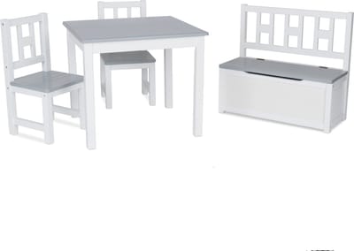 ib style® Luca Kinderzitgroep - Kindertafel - 2 Stoelen - Opbergbak - Wit-Grijs