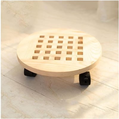Plantenwagen Rond - Bloempot Onderzetter - Planten Verplaatsen - Met Remwielen - 40 cm Diameter - Houtkleur