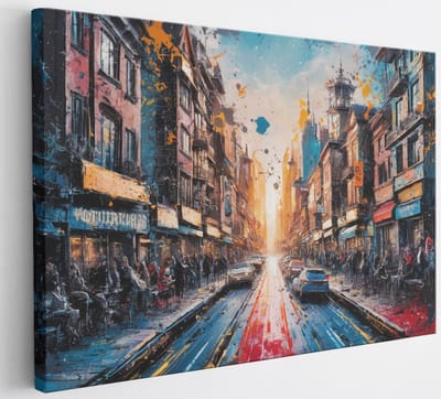 Saammp Canvas Schilderij - stad met autos - Abstract - 30x20 - Foto op canvas - Wanddecoratie - Muurdecoratie Woonkamer - Slaapkamer decoratie - Canvas Print