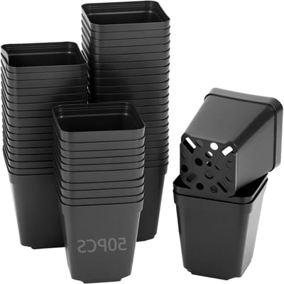 Dailygoods - QWORK® 50 stuks 5.5 cm grote vierkante plantpotten van kunststof, zaaitabletten, ideaal voor het kweken van zaden, stekken en het verplanten.