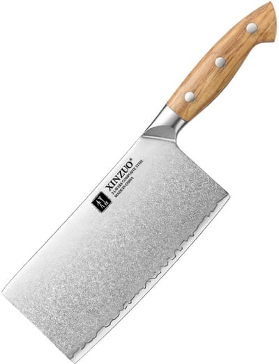 XinZuo X02O Pin Series Chinese Cleaver 18 cm – Professioneel Keukenmes – Olijfhouten Handvat – 3-Laags Composietstaal met Stonewash Afwerking