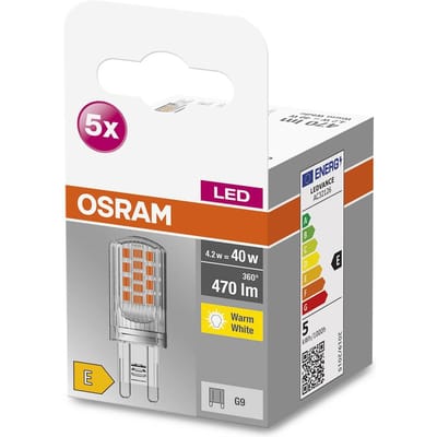 OSRAM HOMELIGHTING 4058075758087 LED-lamp Energielabel E (A - G) G9 Speciale vorm 4.2 W = 40 W Warmwit (Ø x h) 19 mm x 19 mm 5 stuk(s)