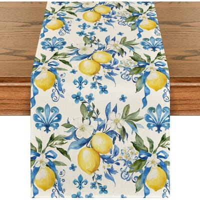 Lente Zomer Blauwe Citroenbloem Linnen Tafelkleed Feestdecoratie Boerderij Keuken Eettafelkleed Bruiloft Decoraties 150x33cm gray