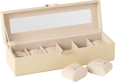 J-Line horloge doos 6 compartimenten - kunstleder - beige