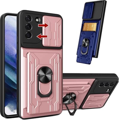 Hoesje Geschikt Voor Samsung Galaxy S21 Plus hoesje met kickstand Rose Goud - Hoesje Geschikt Voor Samsung Galaxy S21 Plus camera lens screen protector - hoesje Hoesje Geschikt Voor Samsung Galaxy S21 Plus met pasjeshouder ring case