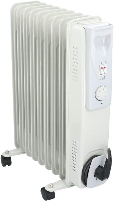 Olieradiator Elektrisch - Verwarming Apparaat - Ruimte Verwarmen - Instelbare Thermostaat - 235 x 40 x 55 cm - Wit