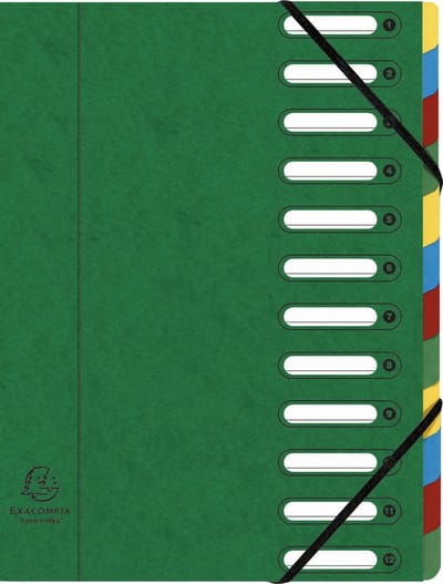 Exacompta 6x Sorteermap HARMONIKA® met uitrekbare rug en uitgesneden vensters - 12 indelingen - Groen - 55123E