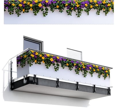 Balkonscherm 500x110 cm - Balkonposter Bloemen - Muur - Geel - Paars - Balkon scherm decoratie - Balkonschermen - Balkondoek zonnescherm