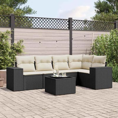 vidaXL - 6-delige - Loungeset - met - kussens - poly - rattan - zwart
