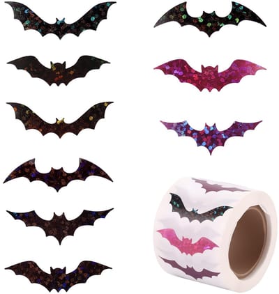 Dailygoods- Vleermuisstickers 500 stuks - Zelfklevende Stickers - Glinsterend - Zwart/Roze - Halloween Decoraties - Gecoate Papieren Stickers - Decoratiestickers