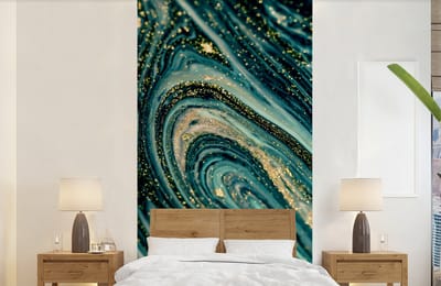 Behang - Fotobehang Marmerlook - Luxe - Goud - Turquoise - Glitter - Breedte 120 cm x hoogte 240 cm