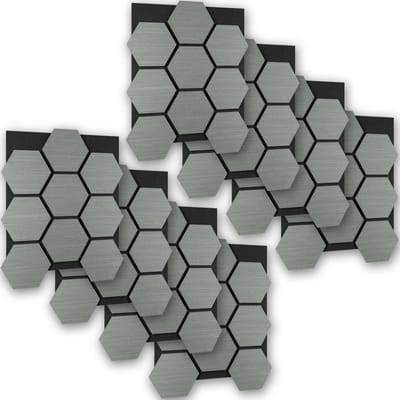 tectake® Akoestische Hexagon Panelen - Set van 8 - Akoestisch Wandpaneel - 76 x 62 cm - Wandpanelen met Aanpasbare Grootte en Patronen - MDF en Houtfineer - Geluidsisolatie - Stijlvolle Wanddecoratie - Eenvoudige Montage - Lichtgrijs Eiken