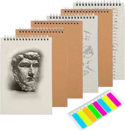 A6 Spiral Notepad Set van 6 Stuks met Kraft Cover, Perfect voor Notities, Schrijven en Journaling in School en Kantoor