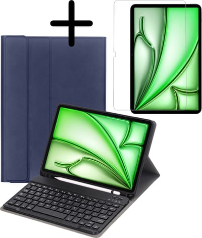 Hoes Geschikt voor Apple iPad Air 6 (2024) - 11 inch - 6e Generatie - M2 - Met Screenprotector - Toetsenbord Case - Keyboard Book Cover - Hoesje - Donkerblauw