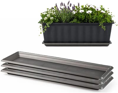 Plasticforte Plantenbak water onder opvangschaal - 3x - antraciet - rechthoek - 59 x 19 cm - Bloembakken