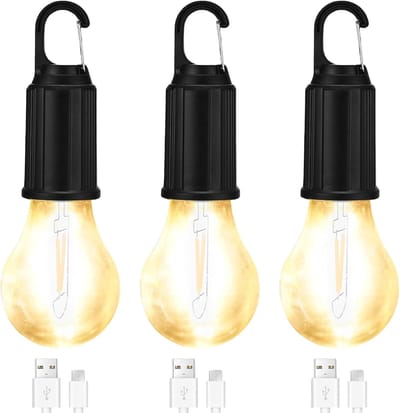 SnelShoppen - Set van 3 Oplaadbare LED Camping Lichten - Dimbare Tent Lamp met 3 Verlichtingsmodi - Waterdicht en Draagbaar voor Camping, Noodverlicht