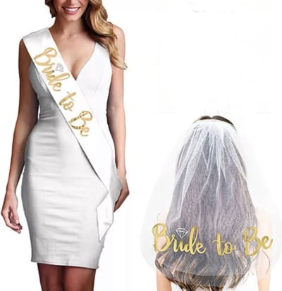 Akyol - Bride to be combi set – bruiloft – trouwdag - sluier – trouwerij – sjerp - feestdag – lint – combinatie – bruid – liefde – love
