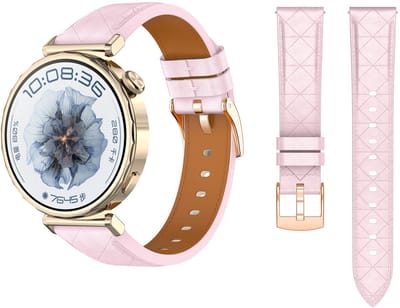 Stravo 18mm Luxe Slank Leren Horlogebandje – Echt Lederen Bandje met Diamantpatroon – Geschikt voor Garmin Vivoactive 4s / Vivomove 3s / Venu 2s / Venu 3s / Forerunner 255s / Forerunner 265s / Venu 4 41mm & Huawei GT 6 (41mm) - Roze