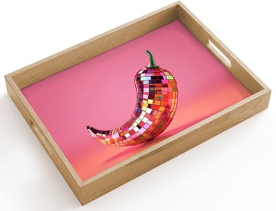 Dienblad hout 40x30 cm - Schootdienblad - Peper - Disco - Rood - Glitter - Borrelplank rechthoek - Plateau dienbladen