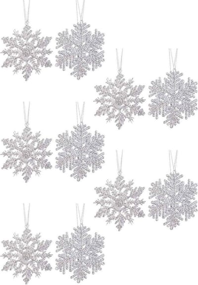 Decoris Kersthangers - 10x - zilver - sneeuwvlok/ster - 12 cm - Sneeuw thema kerstboomhangers