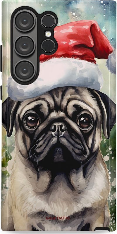 Casetastic hoesje geschikt voor Samsung Galaxy S23 Ultra - Dubbellaagse bescherming - Aquarel Kerstmis Pug Hond - Fashion Case - Grijs Taupe Donkergrijs Saliegroen