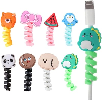 8-delige Spiral Kabelbeschermers met Schattige Cartoonpatronen voor Data- en Oplaadkabels van Mobiele Telefoons