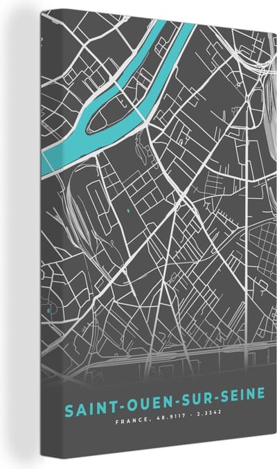 Canvas Schilderij Saint-Ouen-sur-Seine - Frankrijk - Plattegrond - Kaart - Stadskaart - 20x30 cm - Wanddecoratie