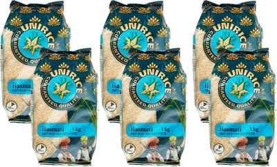 Unirice® | 6 x 1 kg Basmati rijst | stevige geurige rijst uit India | 6 kg | multipack