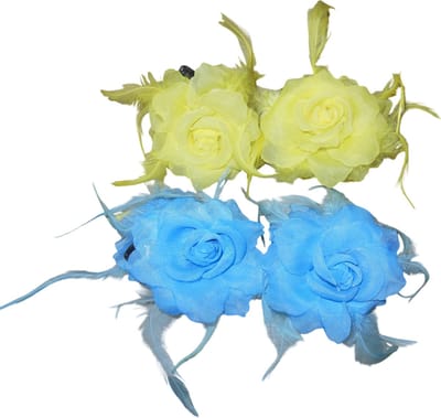 4x roosje groot met klem geel-lichtblauw