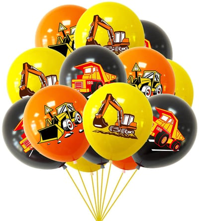 Dailygoods- Graafmachine Verjaardagsdecoratie - 15 Stuks - Ballonnen - Bouwplaats - Kinderfeest - Veiligheidswaarschuwing