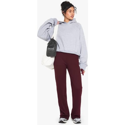 boohoo Dames Dubbel-laag Modal Rib Broek met Wijde Pijpen | Pruim | Maat: 34