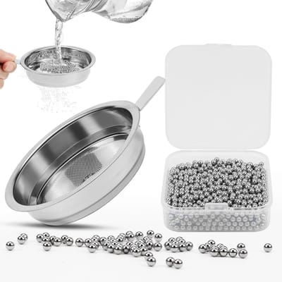 Reinigingsballen van RVS met Zeefmandje - Herbruikbare 3mm Stalen Ballen voor Flessen en Decanteerders (1200 Stuks)