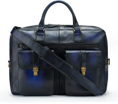 DE LAMASSU® ( Kian ) leren laptoptas 17 inch – unisex XL business tas met trolleyband, 2 voorvakken & schouderriem – grote leren aktetas voor kantoor, werk en reizen
