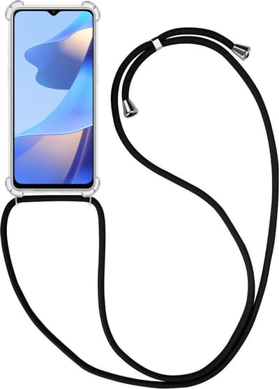 Hoesje - Geschikt voor OPPO A16 - Met Koord - Shock Proof - Siliconen Case - Telefoonkoord - Back Cover - Telefoon Hoes Shockproof - Telefoonketting - Telefoonhoes - Transparant