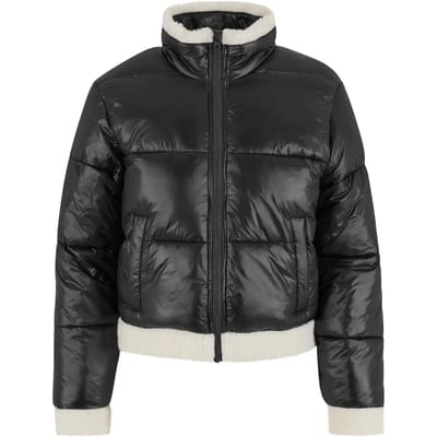 Urban Classics - Recycled Shiny Sherpa Gewatteerd jack - S - Zwart/Beige