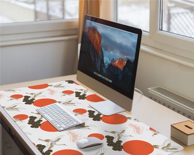 Coloray Bureau Onderlegger - Kranen Wolken Stippen Bureaumat - 100 cm x 50 cm - Oranje Bureau Onderlegger - Onderlegger Bureau - Bureau Onderlegger Groot - Bureau Onderlegger XXL - Computer Mat