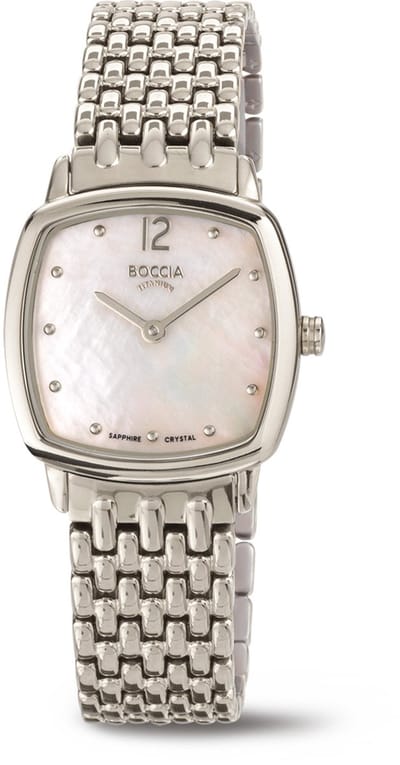 Boccia Titanium 3353-01 Dames Horloge - Saffierglas - Zilverkleurig - 25 mm breed - Quartz - Vouw/Vlindersluiting - 5 ATM (douchen)
