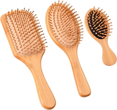 Haarborstel Set met 3 Stuks, Bamboo Kam en Ontklitborstel voor Dames, Heren, Meisjes en Kinderen - Perfect voor Gezond en Glanzend Haar