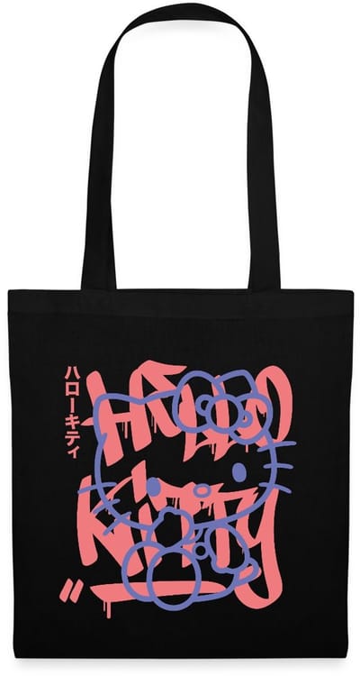Hello Kitty Met Graffiti-Stijl Lettertype Tas Van Stof Schoudertas