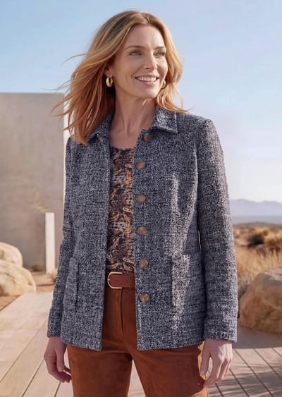 Overhemdjasje in bouclélook met viscose - marine / gedess. - Gr. 19 van Goldner Fashion